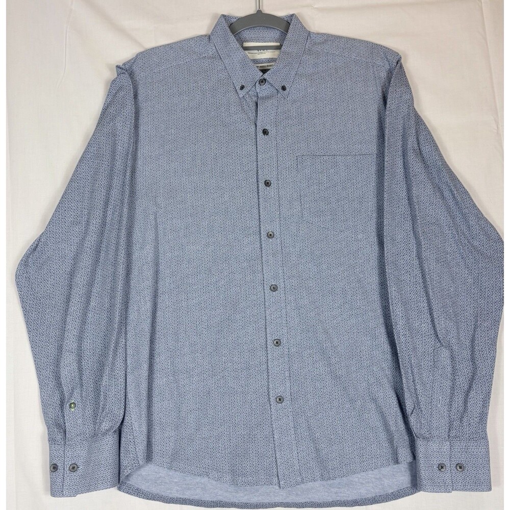 WRK Reworked Shirt L/S Button Cotton Blue Geometric Men’s L Classic Casual